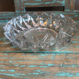 Vintage KIG Indonesia Lead Crystal Cut Glass Ashtray Diamond Point Round
